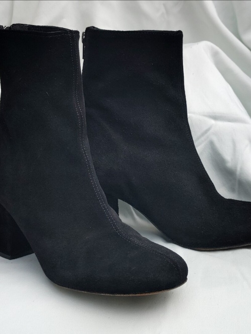 Free People Cecile Black Suede Ankle Boots Block Heel 37